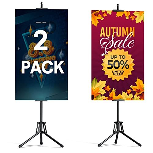 GSOW Poster Stand for Display, 80'' Adjustable Sign Stand Tripod, Retractable Poster Board Stand Double